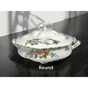 H&C Selb Bavaria White pink Floral & Blue songbird Design Round serving bowl lid